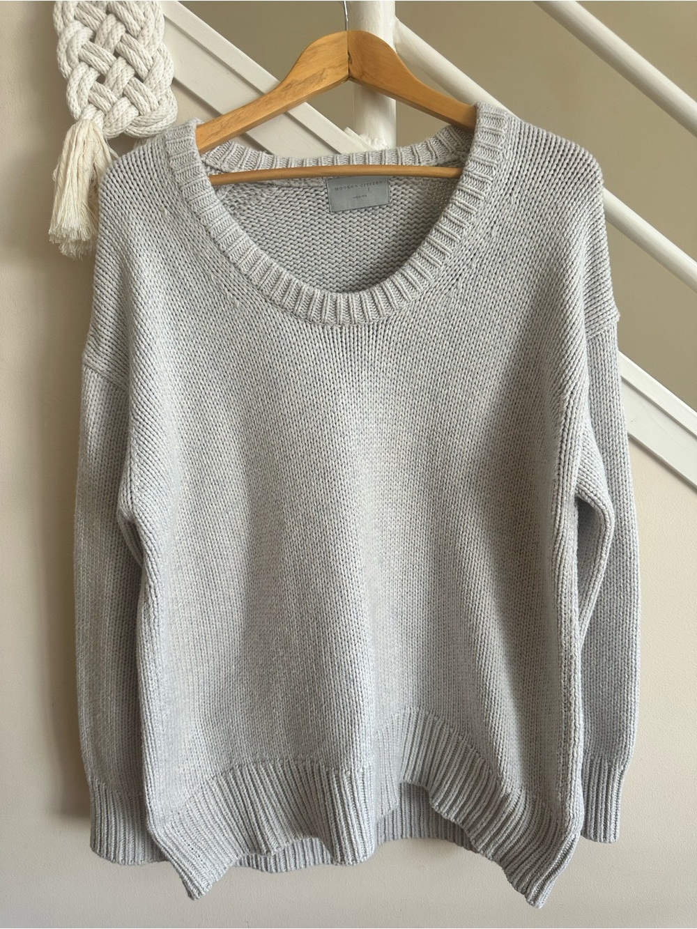 Modern Citizen Archie Deep U Scoop Neck Cotton Sweater Nimbus Light Gray Sze Med - Picture 5 of 16